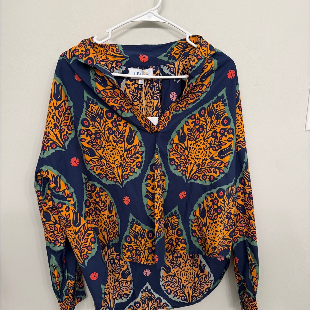 Floral Patterned Blouse - Blue and Orange